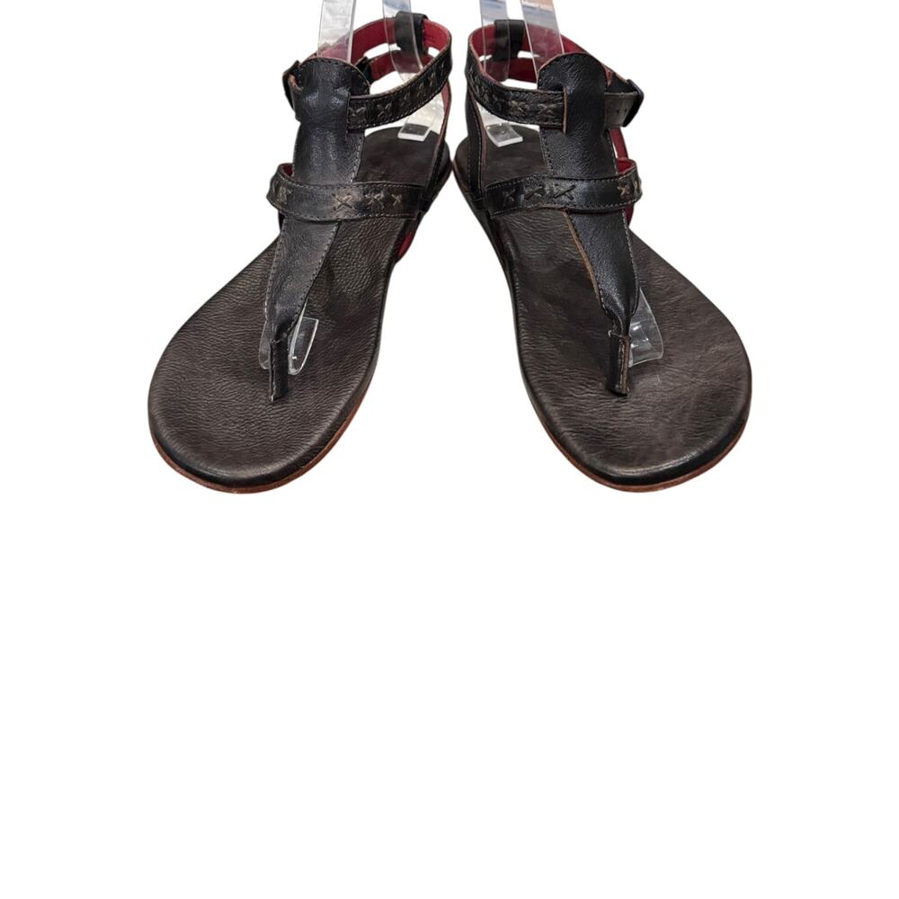BED|STÜ Moon Black Rustic Leather Ankle Strap Sandals Size 8 Box - Picture 4 of 8